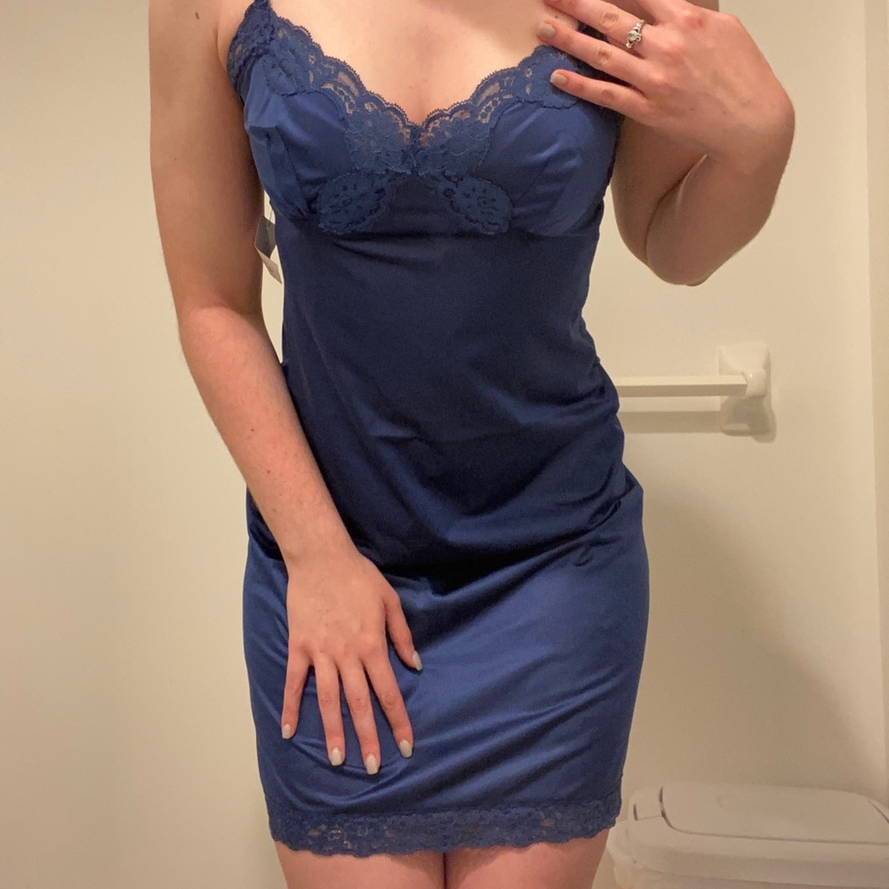 gorgeous 90s blue silk slip dress
